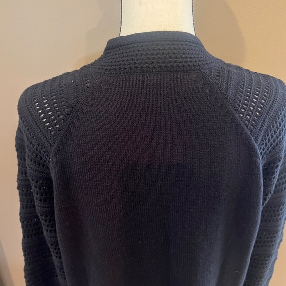 Talbots Women's Petite Black Crochet Split Neck Sweater, Size Large - Picture 3 of 9